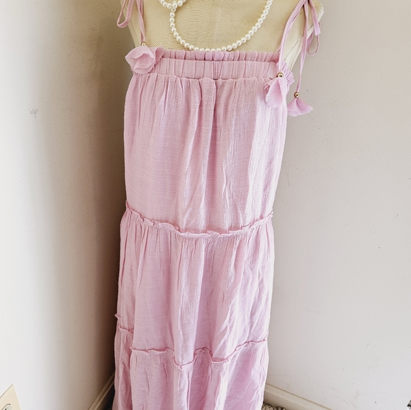 Allie Rose Dresses Allie Rose Cherry Blossom Pink Tiered Midi Dress 